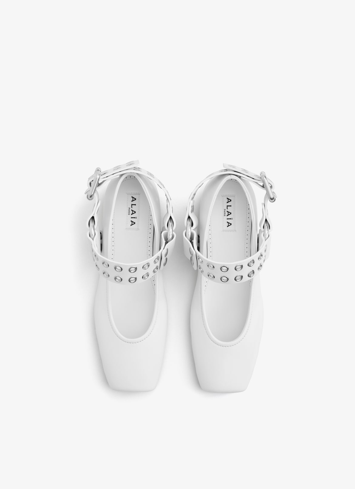 BIKER BALLET FLATS IN CALFSKIN ALAÏA WHITE BIKER BALLET FLATS IN CALFSKIN